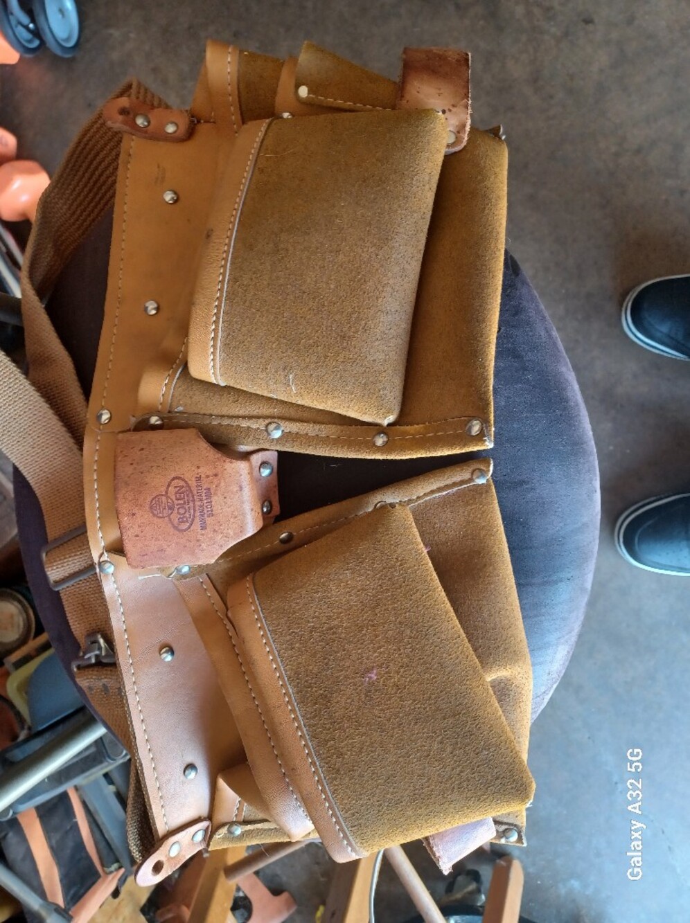 Leather Tool Belt Pouch - Tan Suede Work Pockets